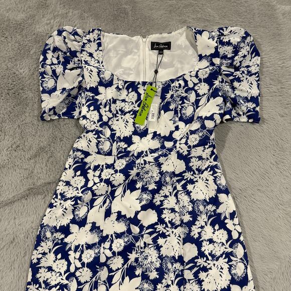 Sam Edelman Dress Womens Size 6 Blue White Floral Puff Sleeve Midi Sundress New - Picture 2 of 13